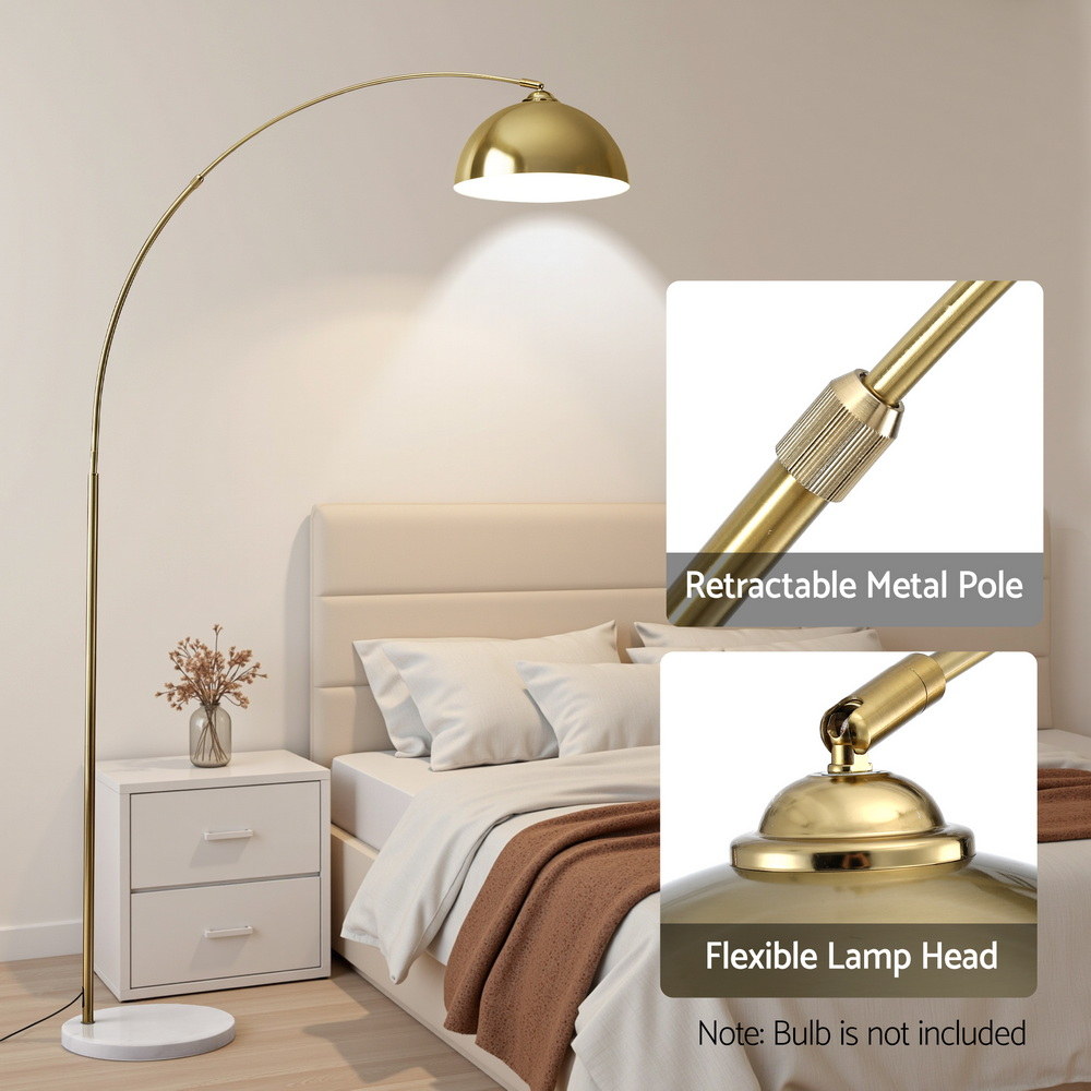 Artiss Modern Arched Floor Lamp Gold Brass Standing Heavy-Duty Marble Base for Living Room Bedroom - Image 5