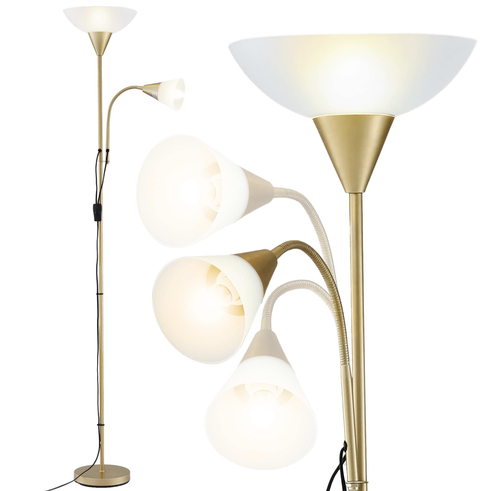 Artiss Gold Floor Lamp with Reading Light | Mother and Child Standing Lamp with 360 Flexible Gooseneck, Individual Switch & Plate Shade, E27 & E14 Bulb (Not Included) Home Living Room Office Reading - Image 1