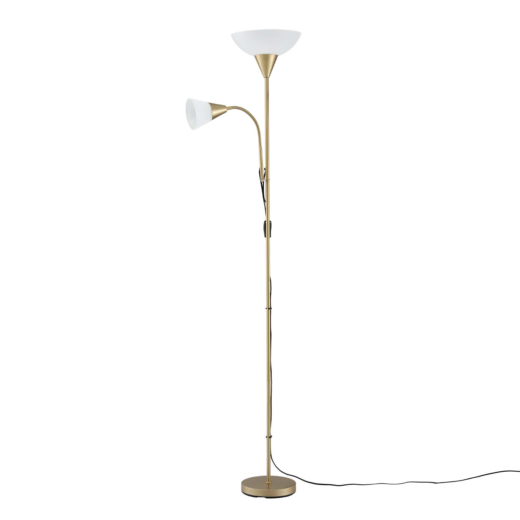 Artiss Gold Floor Lamp with Reading Light | Mother and Child Standing Lamp with 360 Flexible Gooseneck, Individual Switch & Plate Shade, E27 & E14 Bulb (Not Included) Home Living Room Office Reading - Image 3