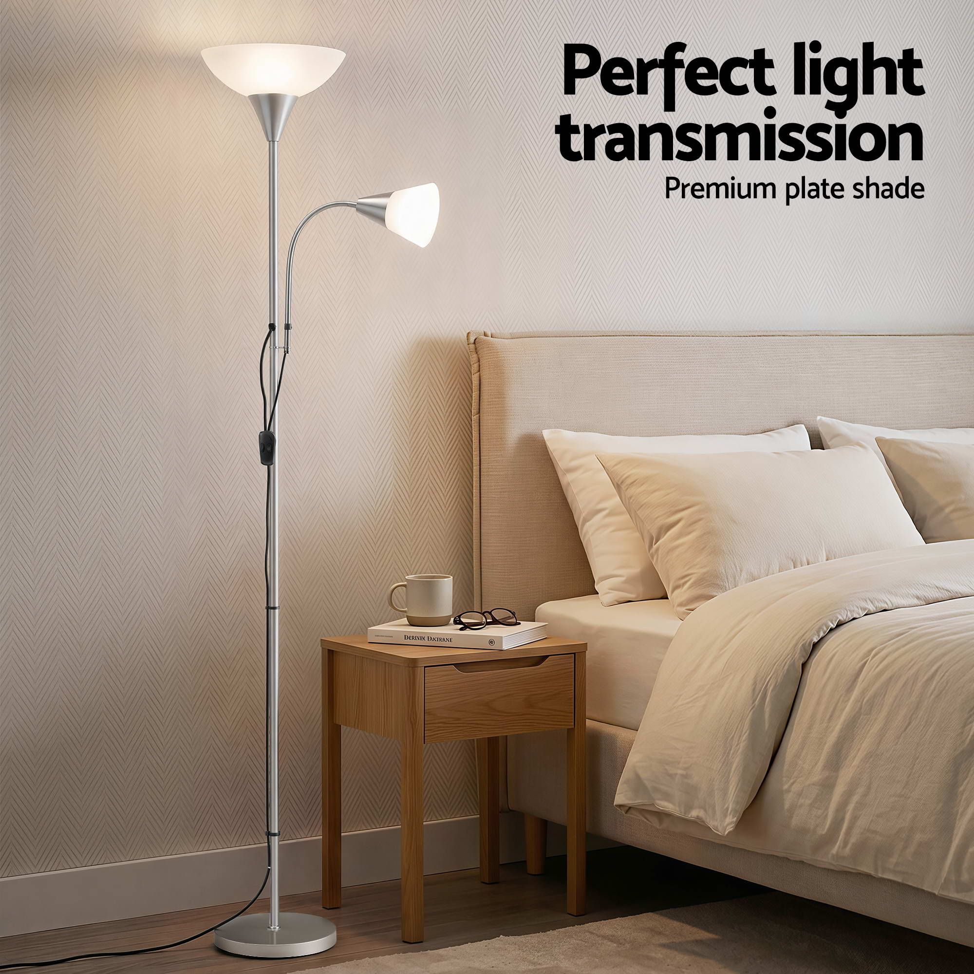 Artiss Floor Lamp Mother and Child Modern Home Living Room Office Reading Silver - Image 8