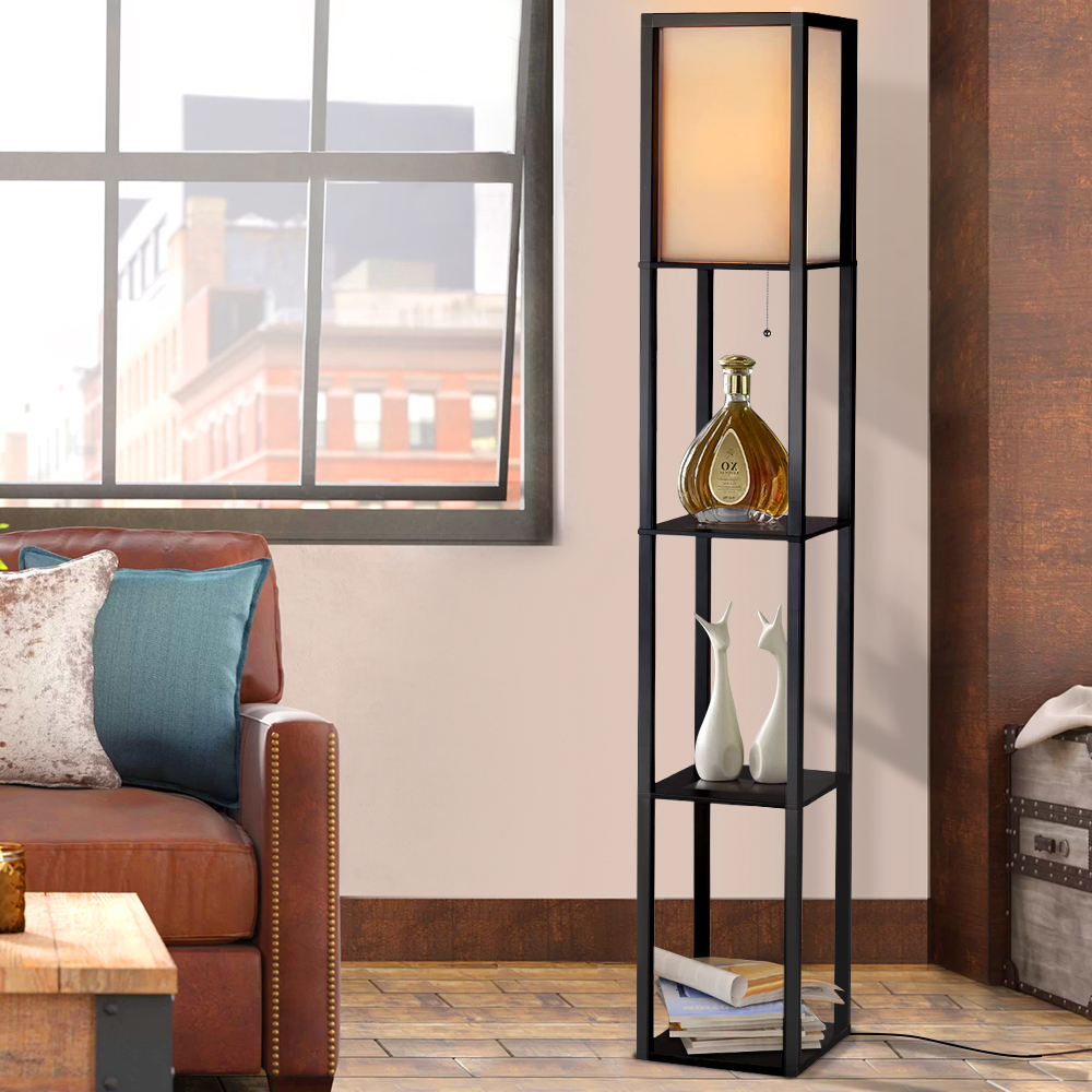 Artiss Floor Lamp 3 Tier Shelf Shelf Storage LED Light Stand Home Room Vintage Black - Image 1