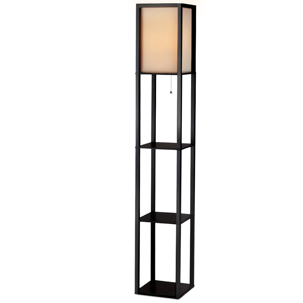 Artiss Floor Lamp 3 Tier Shelf Shelf Storage LED Light Stand Home Room Vintage Black - Image 2