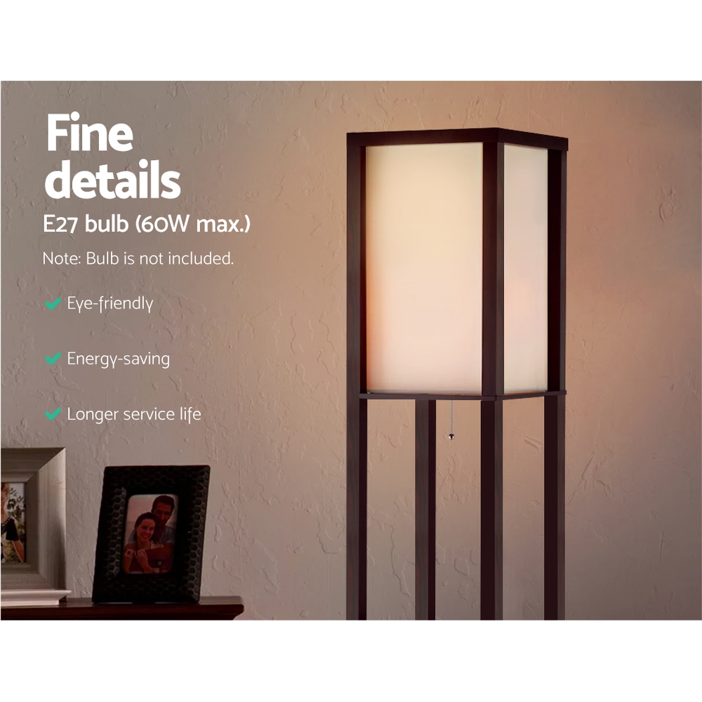 Artiss Floor Lamp 3 Tier Shelf Storage LED Light Stand Home Room Vintage Brown - Image 6