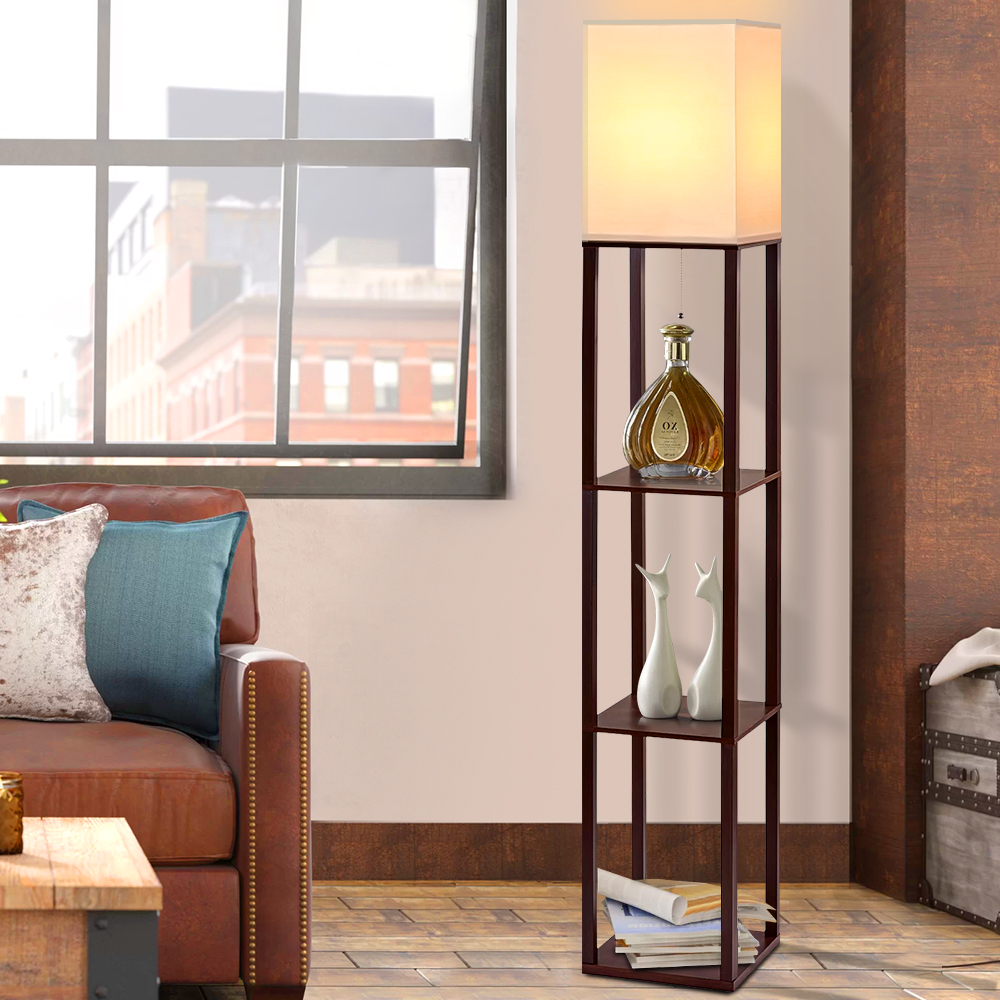 Artiss Floor Lamp 3 Tier Shelf Storage LED Light Stand Home Room Vintage White - Image 1