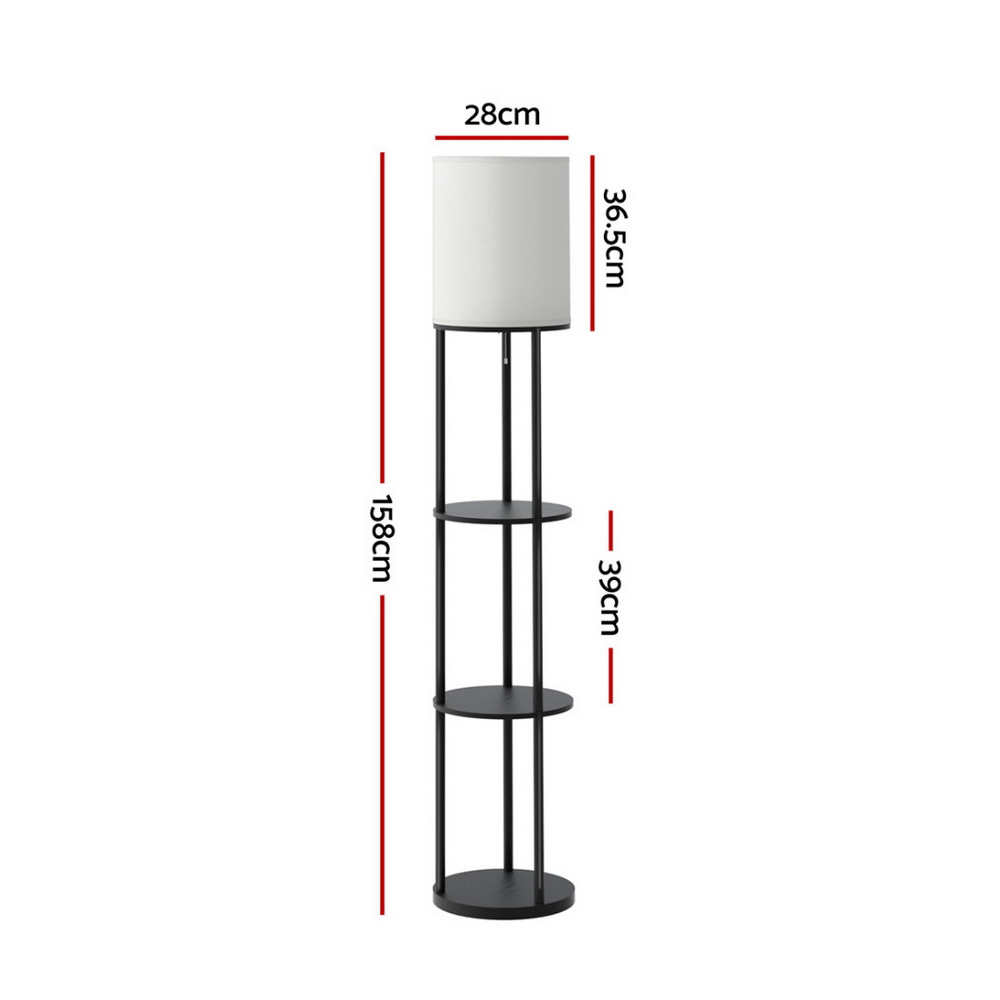 Artiss Floor Lamp 3 Tier Shelf Storage LED Light Stand Home Room Vintage Round - Image 2