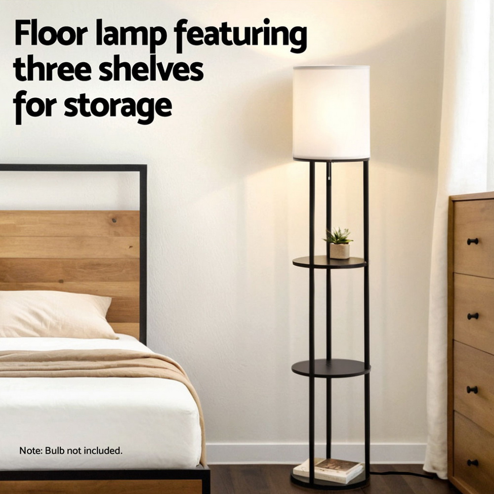 Artiss Floor Lamp 3 Tier Shelf Storage LED Light Stand Home Room Vintage Round - Image 4