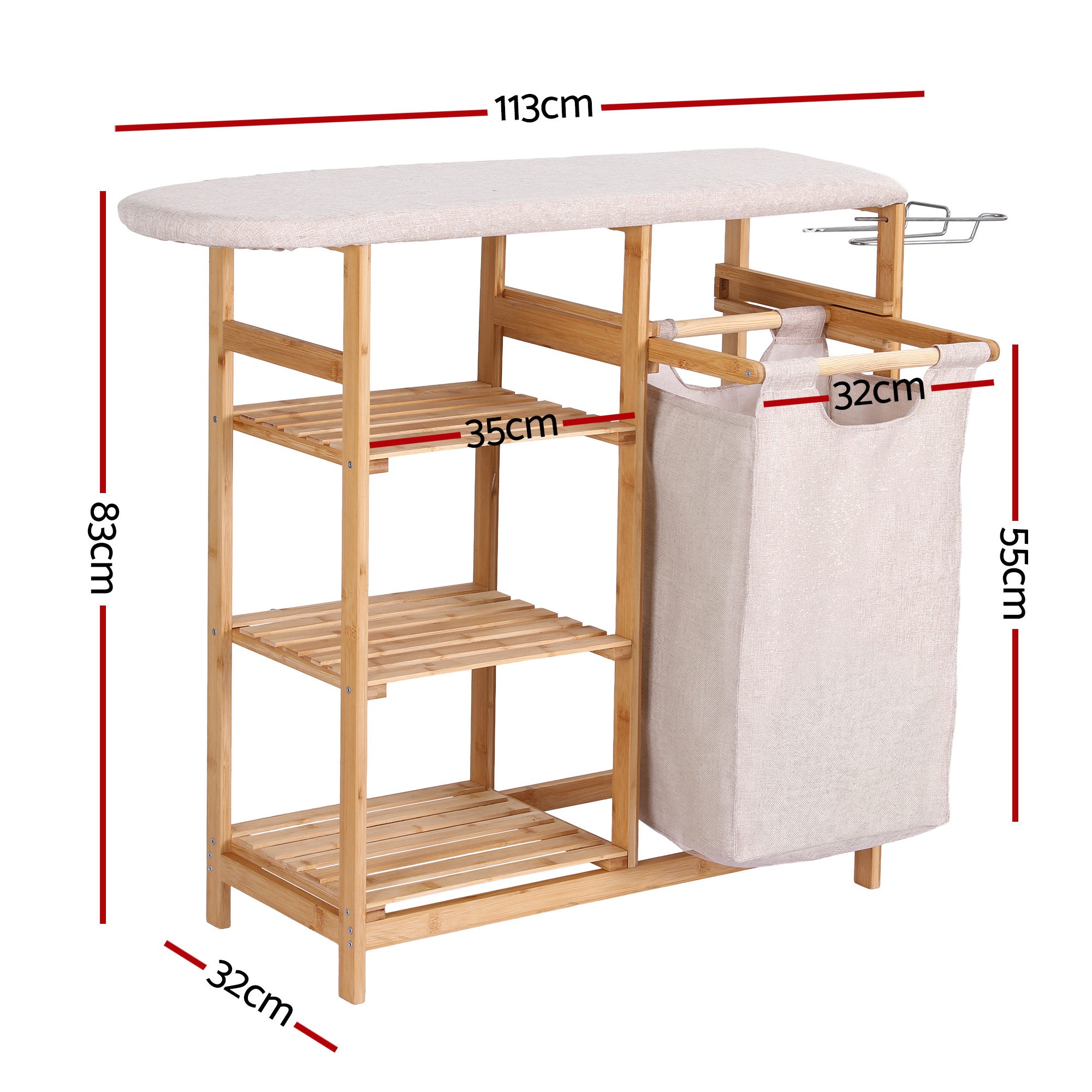 Artiss Laundry Basket Hamper with Ironing Board Bamboo - Image 3