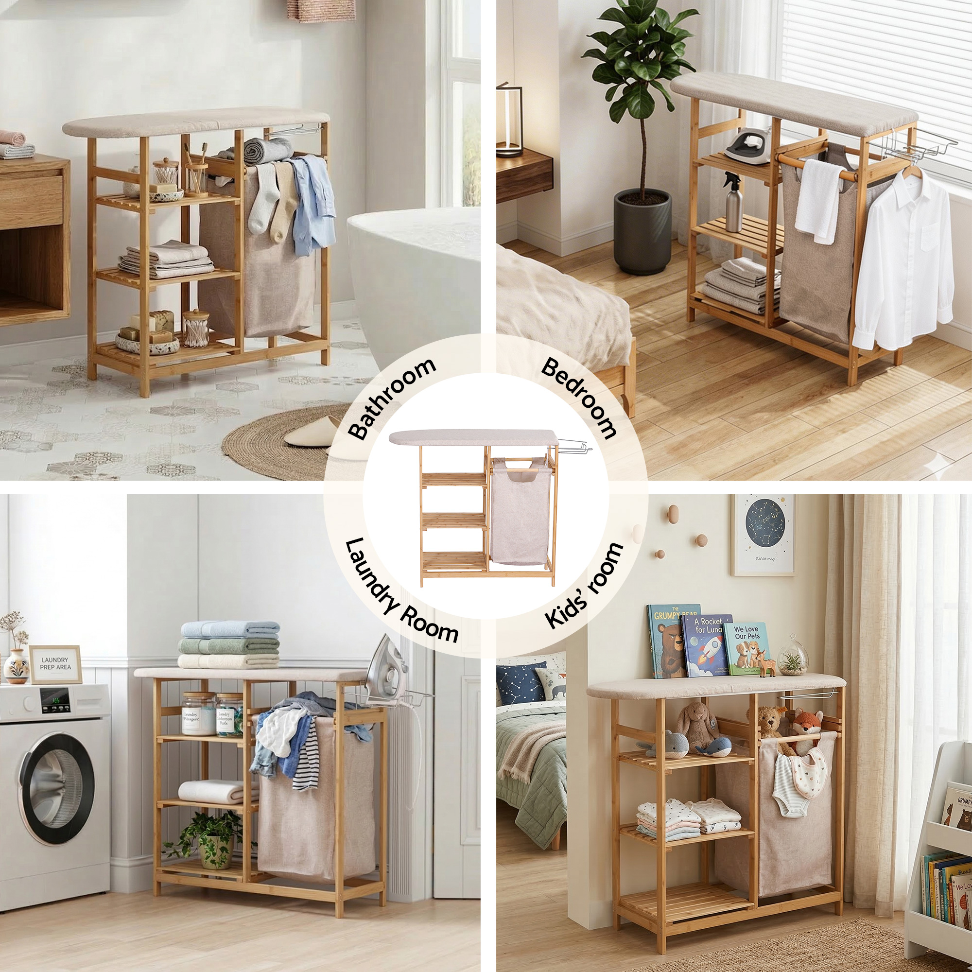 Artiss Laundry Basket Hamper with Ironing Board Bamboo - Image 8