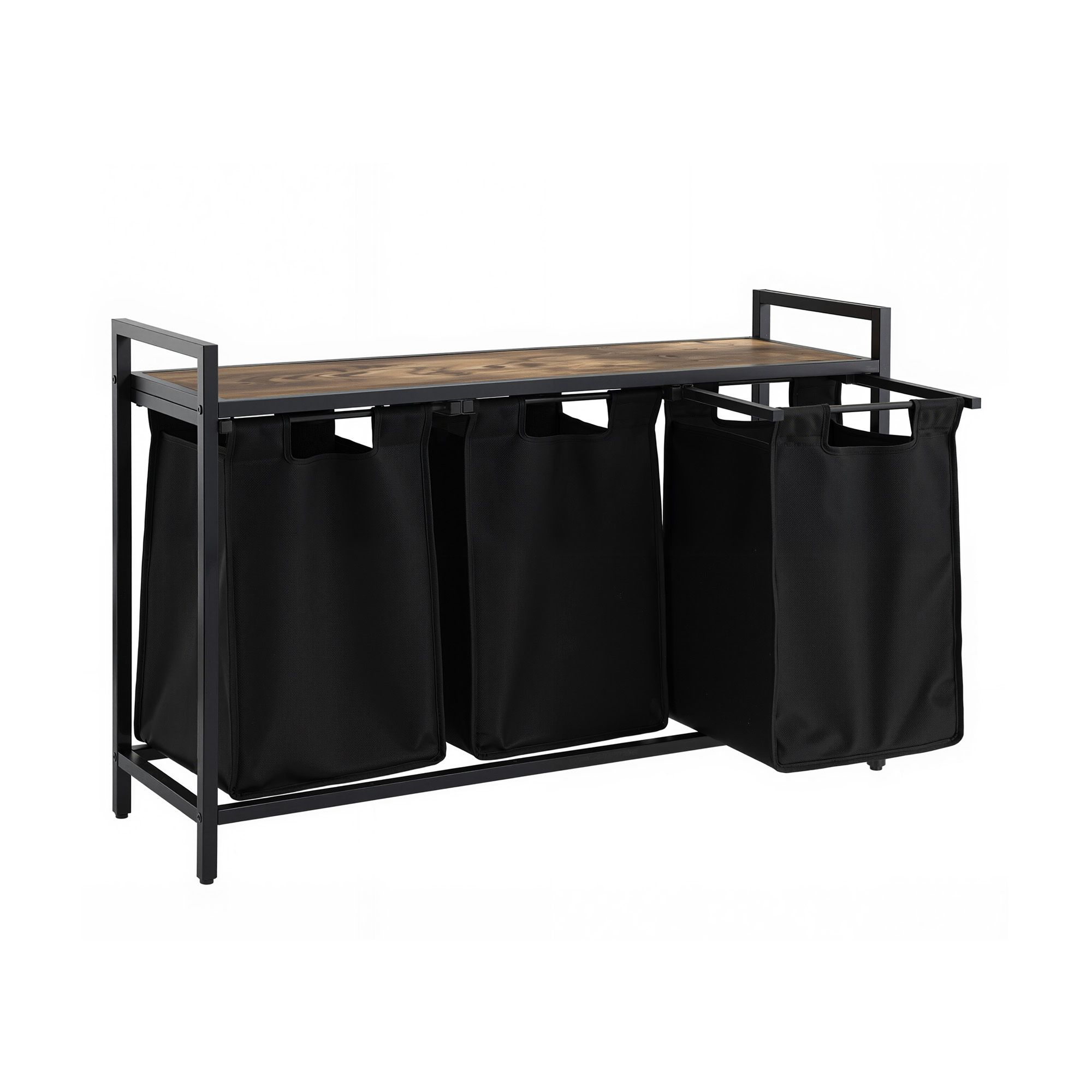Artiss Laundry Basket with 3 Pull-out Bags Metal Frame Black - Image 2