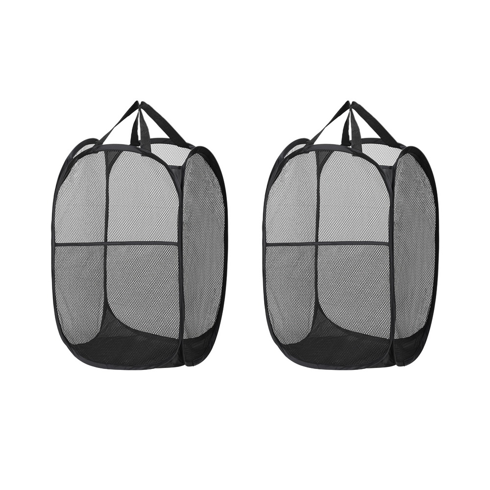 Artiss 2X Laundry Basket Hamper Foldable Black - Image 1