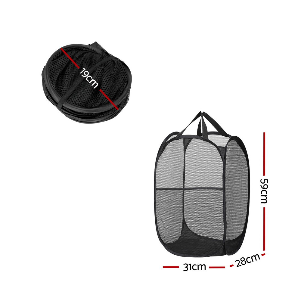 Artiss 2X Laundry Basket Hamper Foldable Black - Image 2