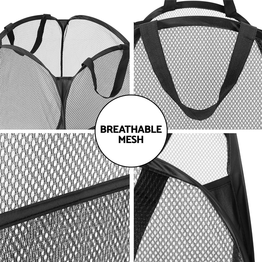 Artiss 2X Laundry Basket Hamper Foldable Black - Image 6