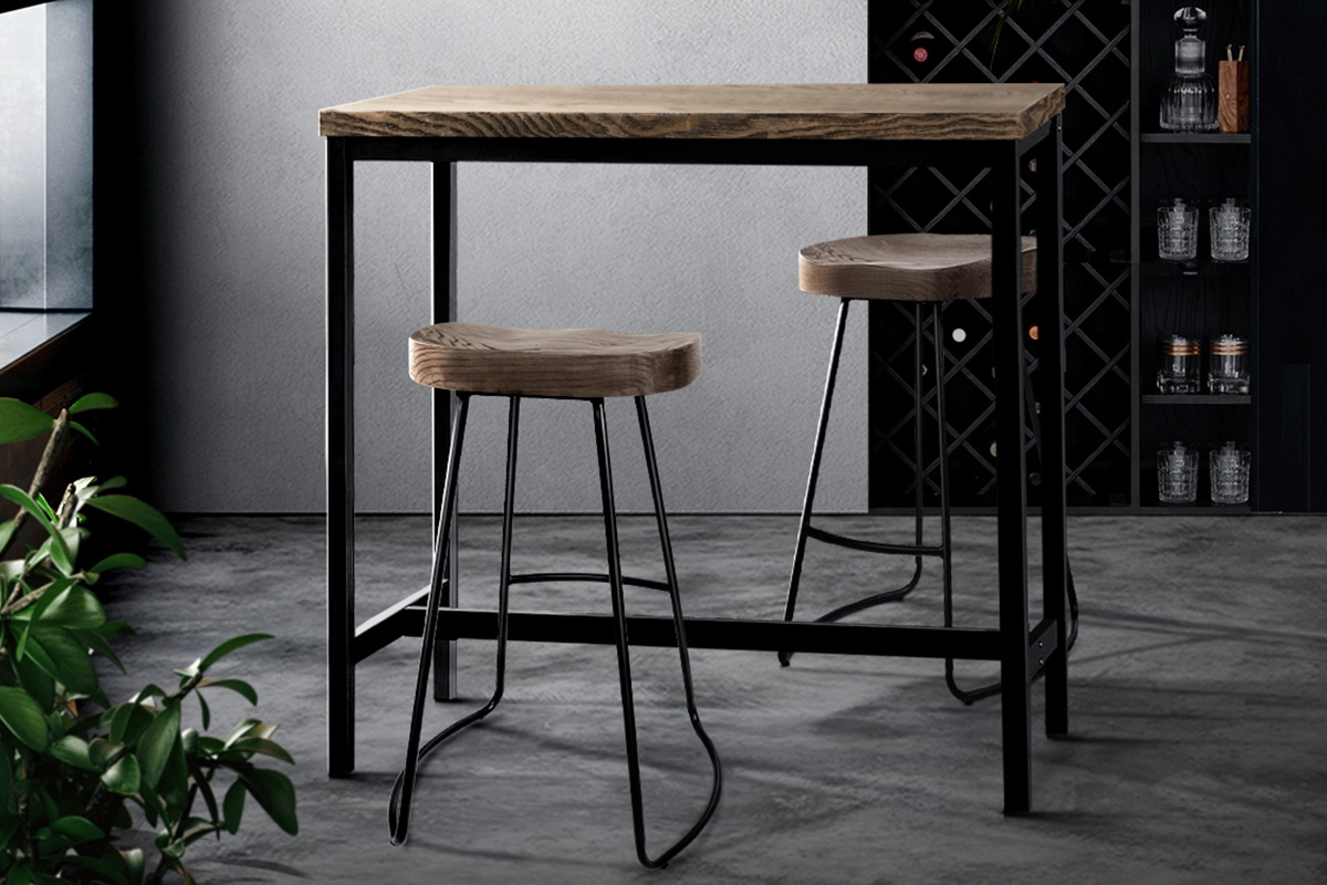 Artiss Vintage Industrial High Bar Table for Stool Kitchen Cafe Desk Dark Brown - Image 8