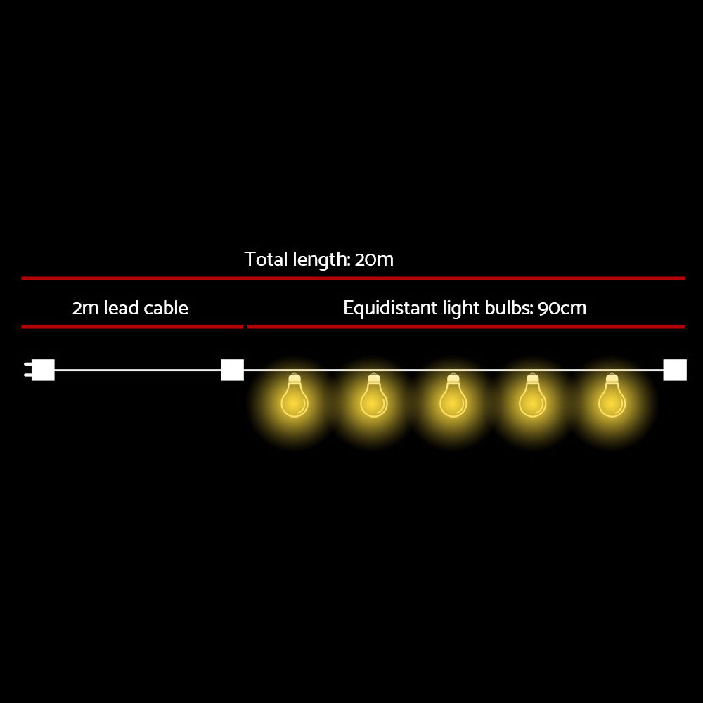 20m LED Festoon String Lights Outdoor Christmas Wedding Waterproof Garden Decor - Image 2