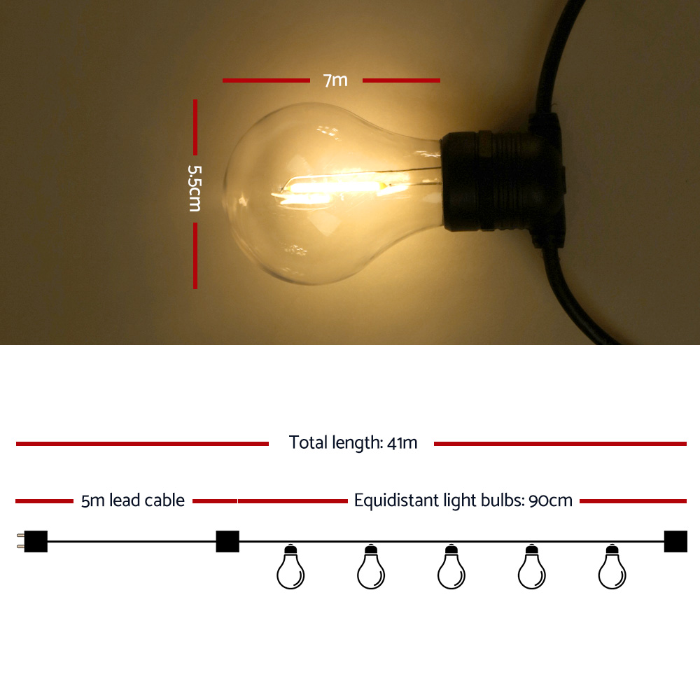 41m LED Festoon String Lights Outdoor Christmas Decorations Wedding Garden Party - Image 2