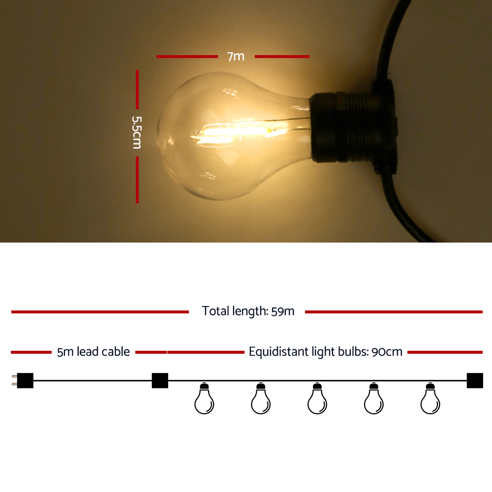 59m LED Festoon String Lights Outdoor Christmas Decorations Wedding Garden Party - Image 2