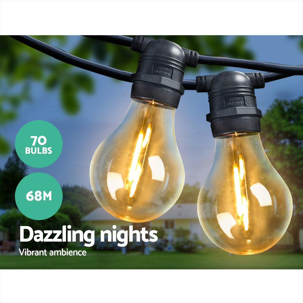 68m LED Festoon String Lights Outdoor Christmas Decorations Wedding Garden Party - Image 3