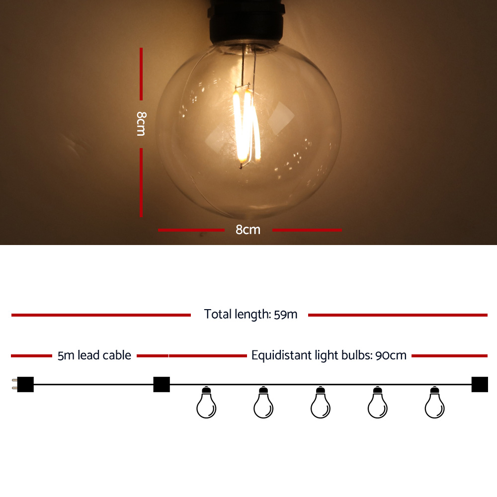 Jingle Jollys 59m LED Festoon Lights Sting Lighting Kits Wedding Outdoor Party - Image 2