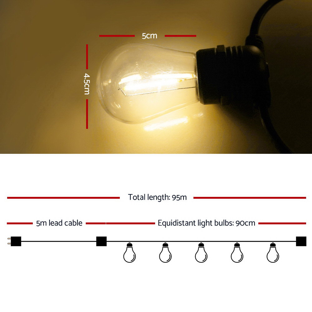 95m LED Festoon String Lights Christmas Decorations Wedding Party Outdoor Garden - Image 2