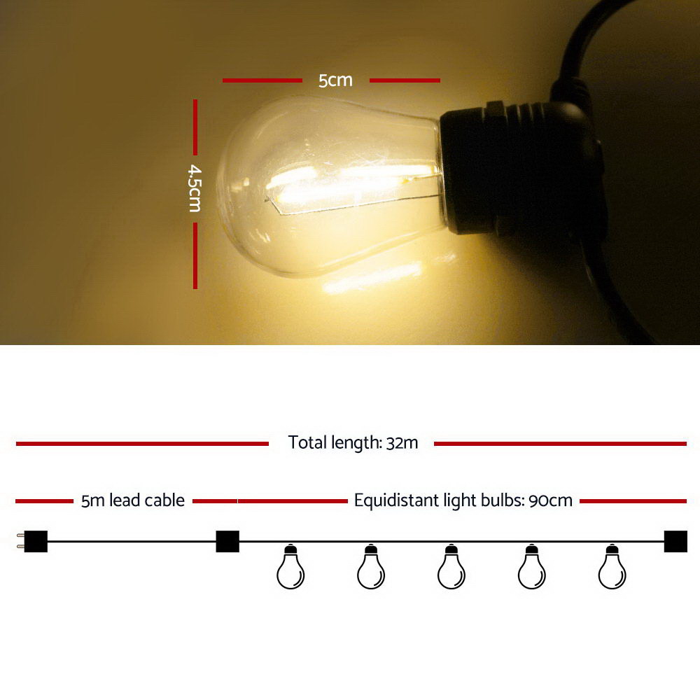 32m LED Festoon String Lights Christmas Decorations Wedding Party Outdoor Garden - Image 2