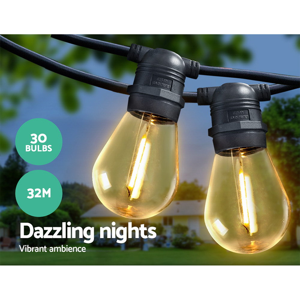 32m LED Festoon String Lights Christmas Decorations Wedding Party Outdoor Garden - Image 3