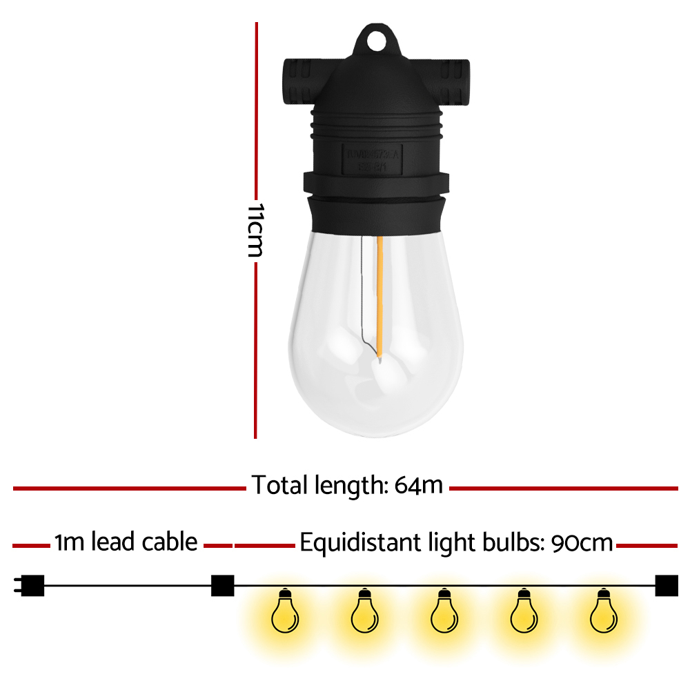 64m Festoon Lights Christmas Fairy String Lights Outdoor Party Garden Decor - Image 2