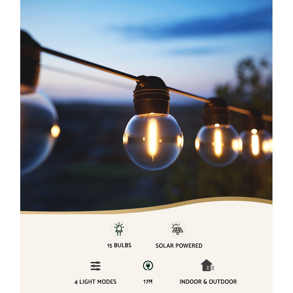 17m Solar Festoon Lights Outdoor LED String Light Christmas Wedding Decor 2 Pack - Image 4
