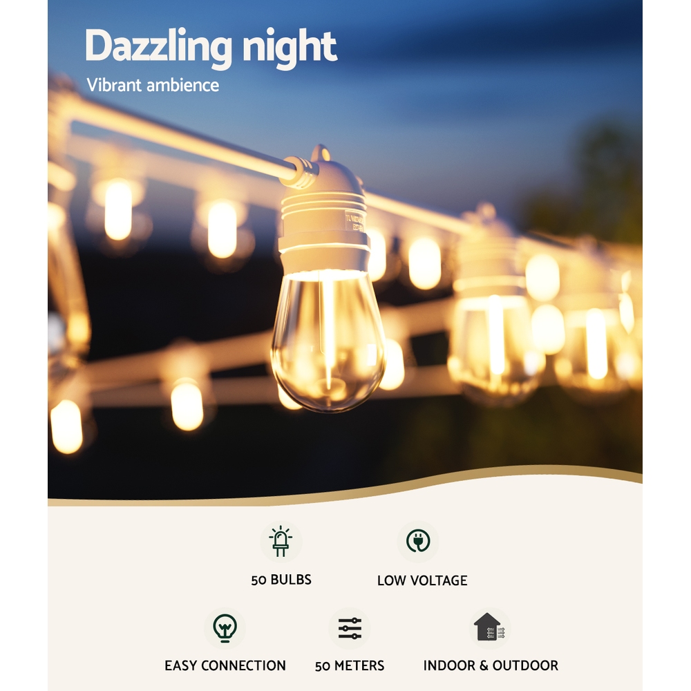 50M LED Festoon Light Outdoor String Light Christmas Wedding Party Decorations - Image 4