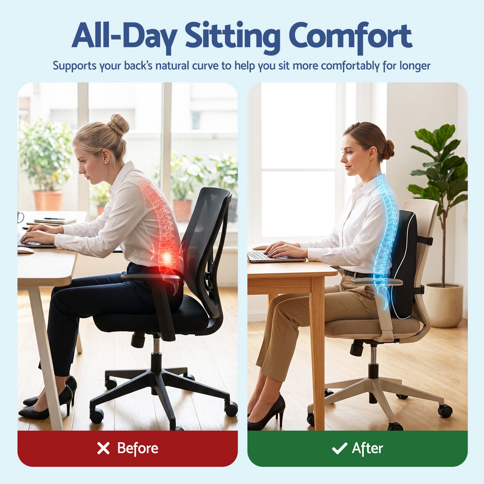 Artiss Ergonomic Lumbar Support Cushion for Office Chair and Car Memory Foam Lumbar Pillow for Back, Breathable Back Support Pillow with Adjustable Straps for Office Gaming Car Home - Image 4