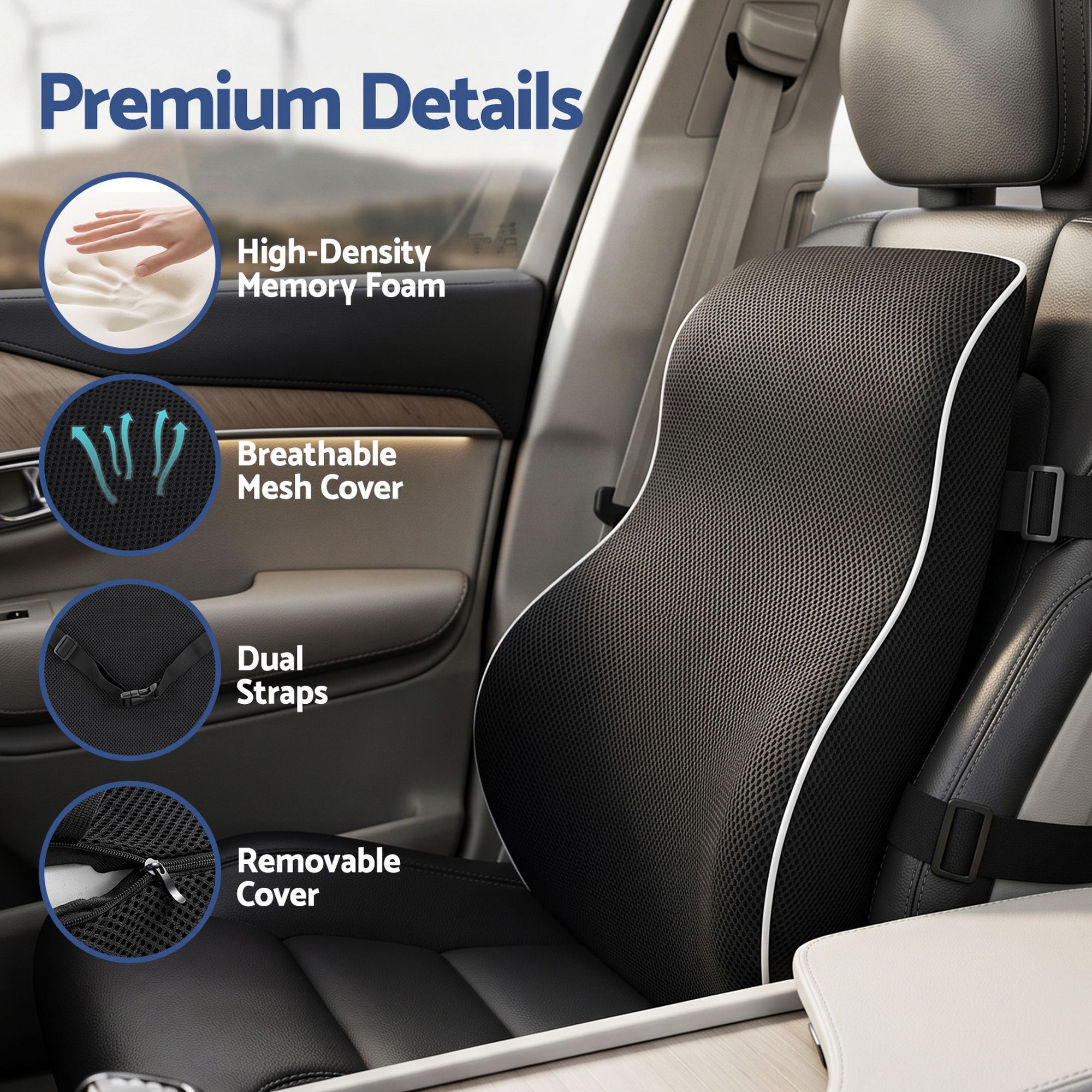 Artiss Ergonomic Lumbar Support Cushion for Office Chair and Car Memory Foam Lumbar Pillow for Back, Breathable Back Support Pillow with Adjustable Straps for Office Gaming Car Home - Image 6