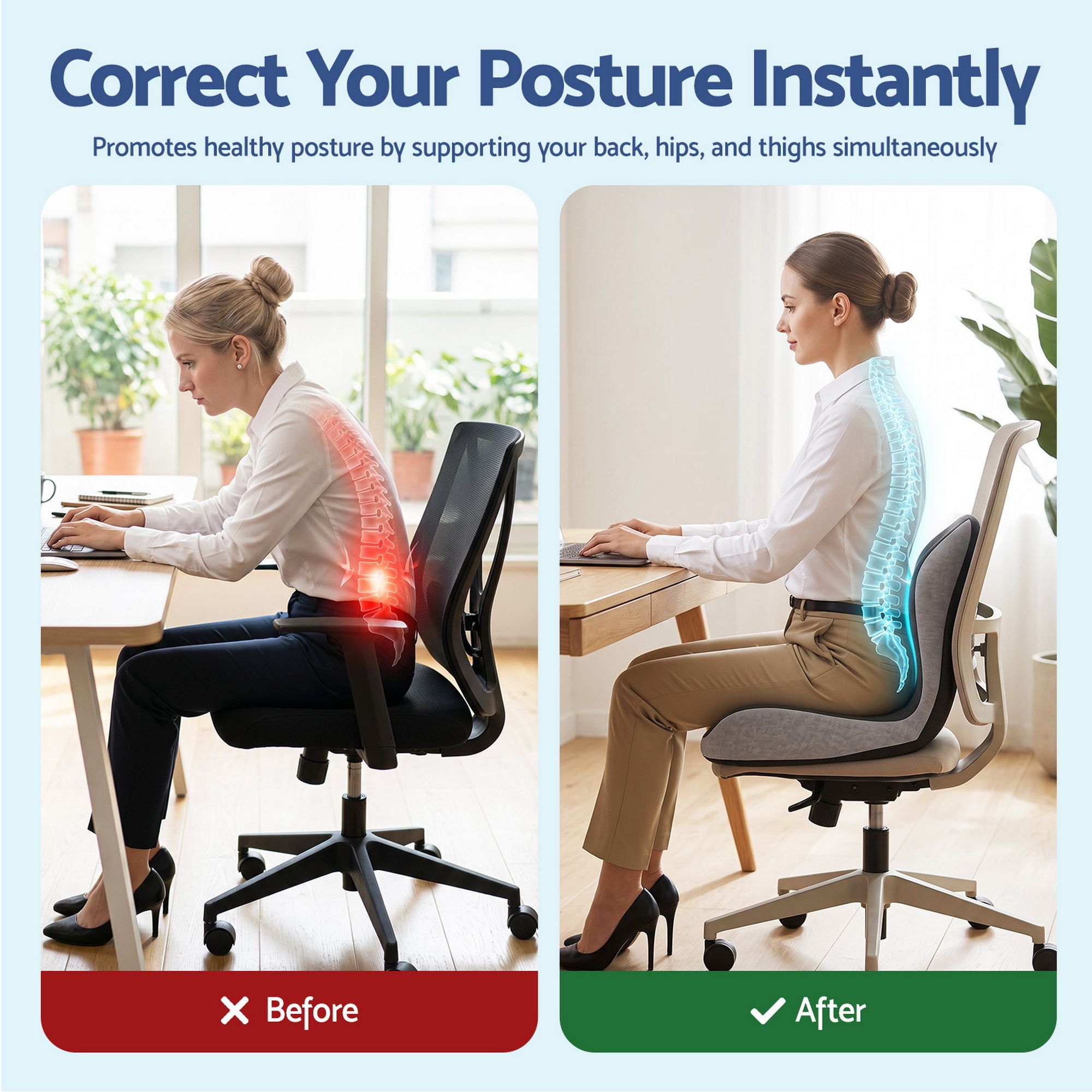 Artiss Ergonomic Seat Cushion with Lumbar Support for Office Chair, Memory Foam Coccyx and Lumbar Support Pad for Car Office Wheelchair Home - Image 4