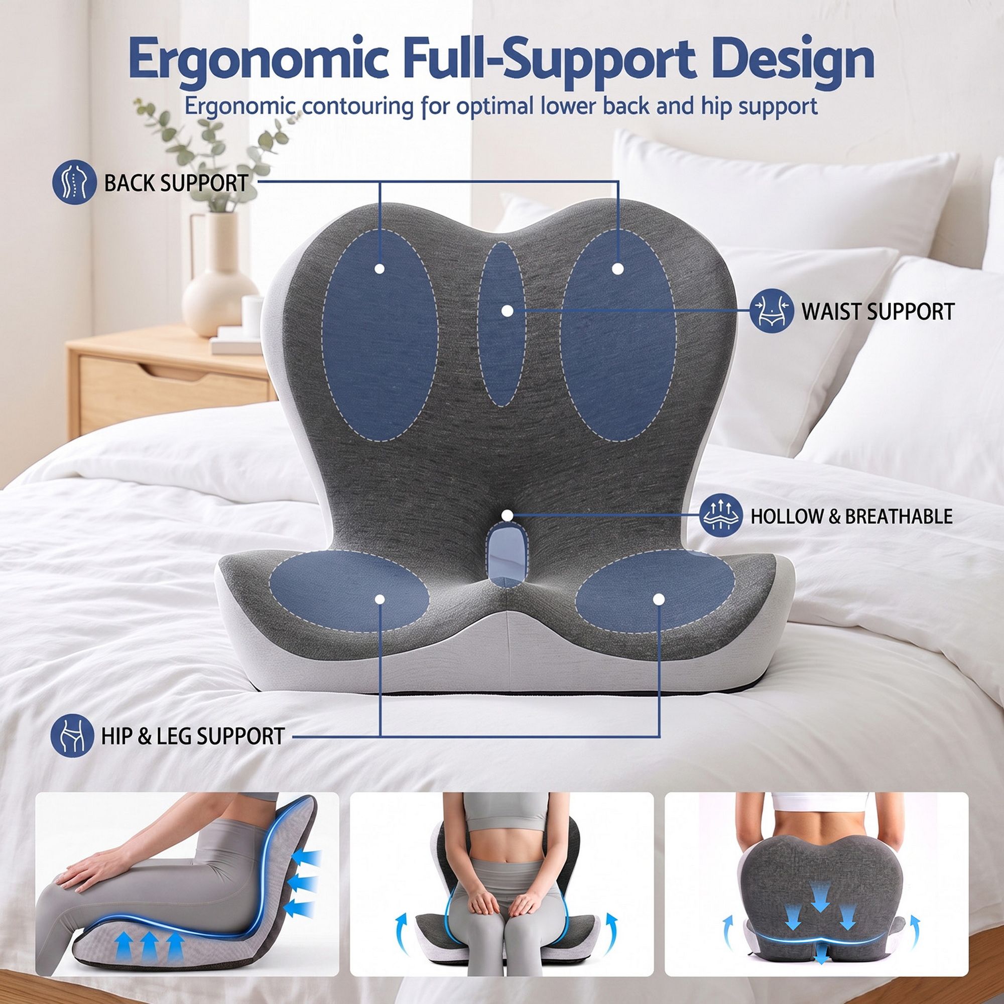 Artiss Ergonomic Seat Cushion with Lumbar Support for Office Chair, Memory Foam Coccyx and Lumbar Support Pad for Car Office Wheelchair Home - Image 5