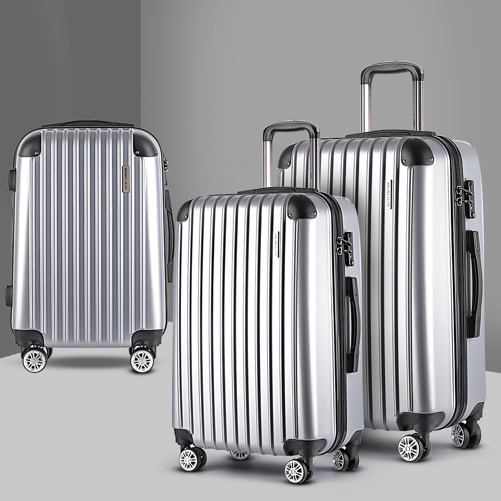 Wanderlite 20-24-28 Inch Luggage 3Set with TSA Lock Spinner Carry On Hard Shell Travel Suitcase Luggage Case Silver - Image 1