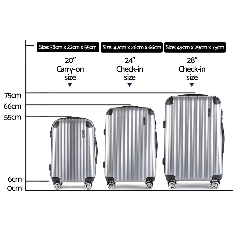 Wanderlite 20-24-28 Inch Luggage 3Set with TSA Lock Spinner Carry On Hard Shell Travel Suitcase Luggage Case Silver - Image 2