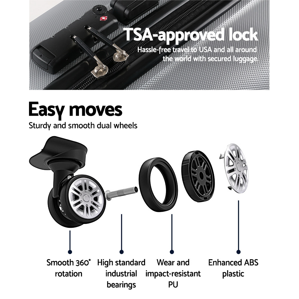 Wanderlite 20-24-28 Inch Luggage 3Set with TSA Lock Spinner Carry On Hard Shell Travel Suitcase Luggage Case Silver - Image 4
