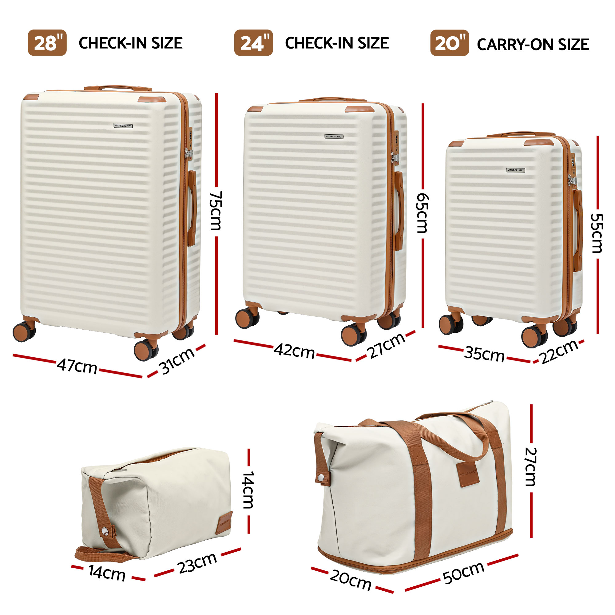 Wanderlite 5pcs Luggage Suitcase Set Trolley Travel TSA Lightweight Hard Case - Image 2