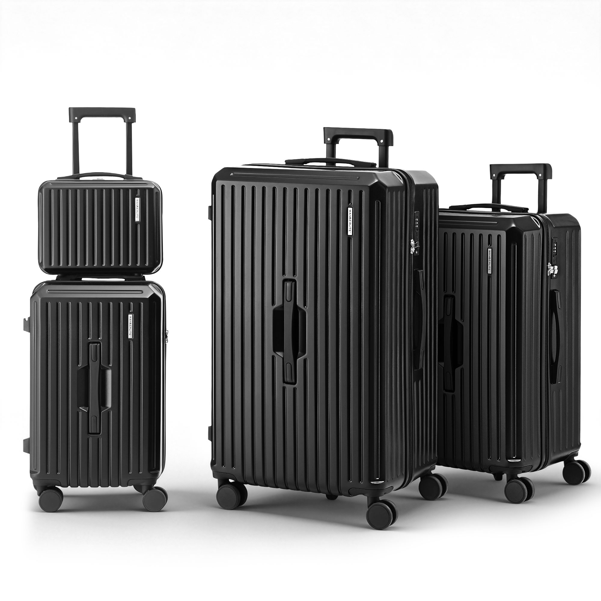 Wanderlite 4pcs Trunk Luggage Suitcase Set Travel Carry On TSA Lock Black - Image 1