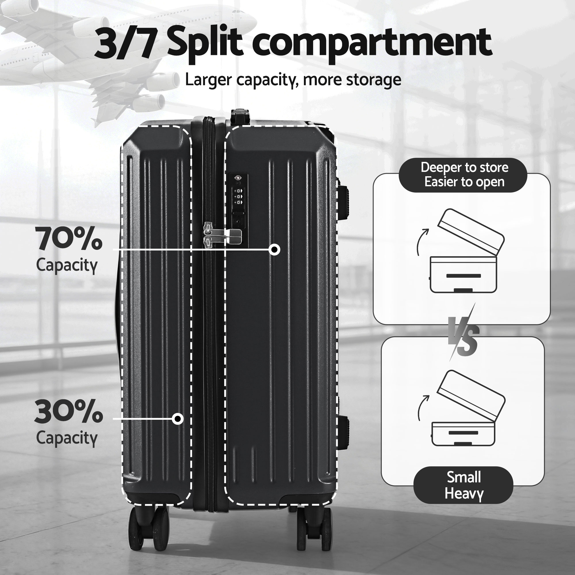 Wanderlite 4pcs Trunk Luggage Suitcase Set Travel Carry On TSA Lock Black - Image 4