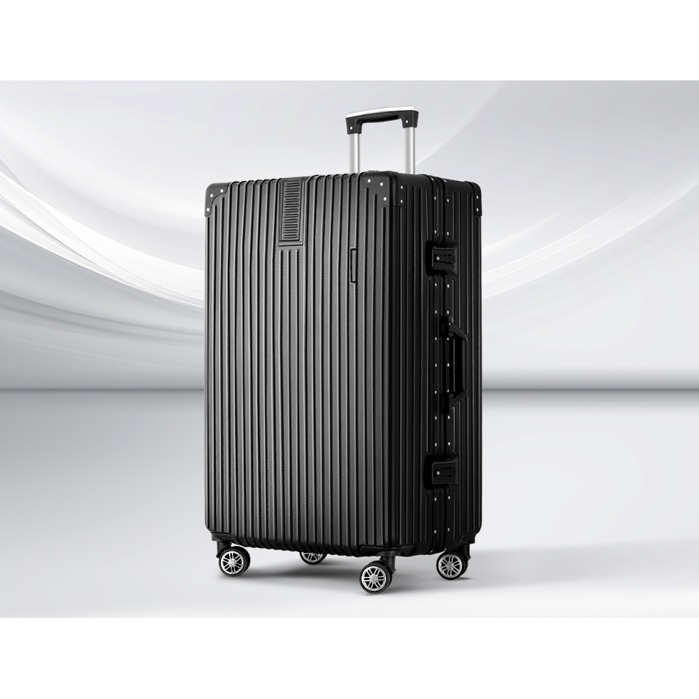 Wanderlite 28 Inch Luggage with TSA Lock Stainless�Steel�Wrapped�Corners Hard Shell Travel Suitcase Luggage Case Black - Image 1