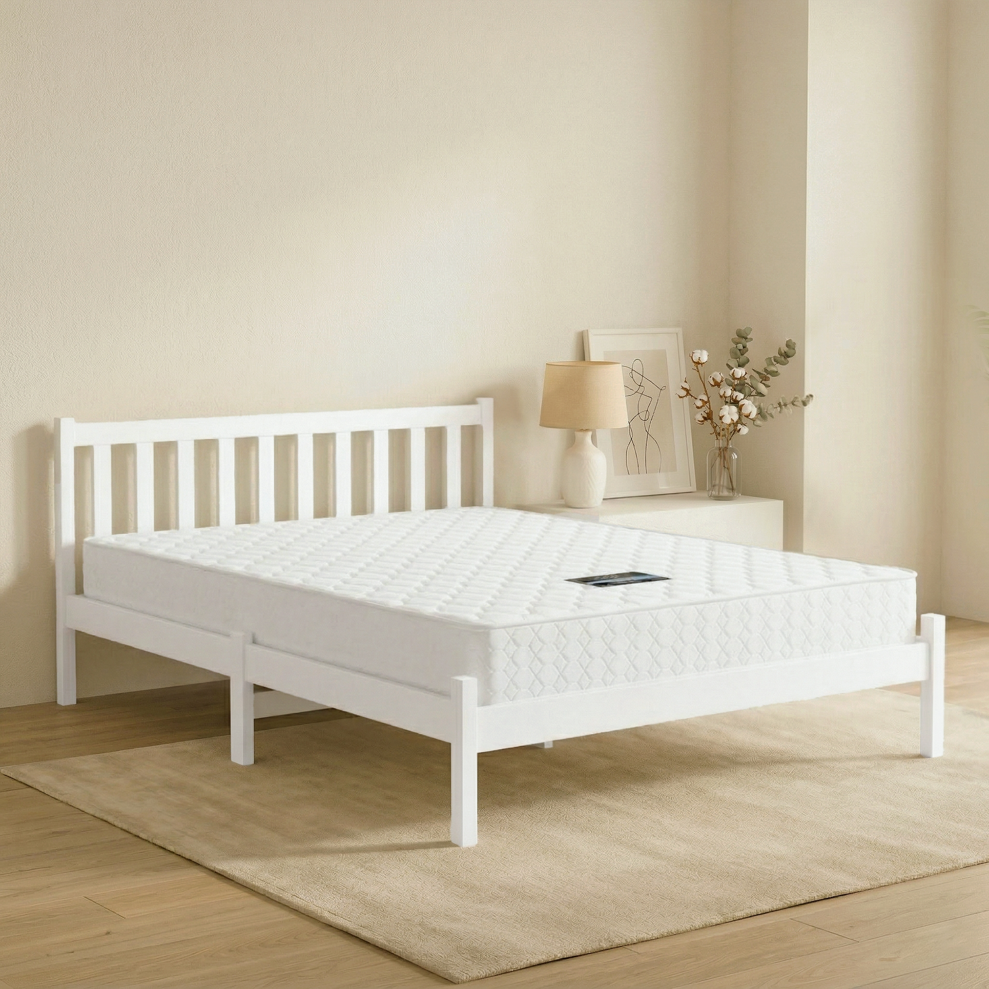 Giselle Double Mattress with Artiss Wooden Bed Frame Natural Pine Timber Base - Image 1