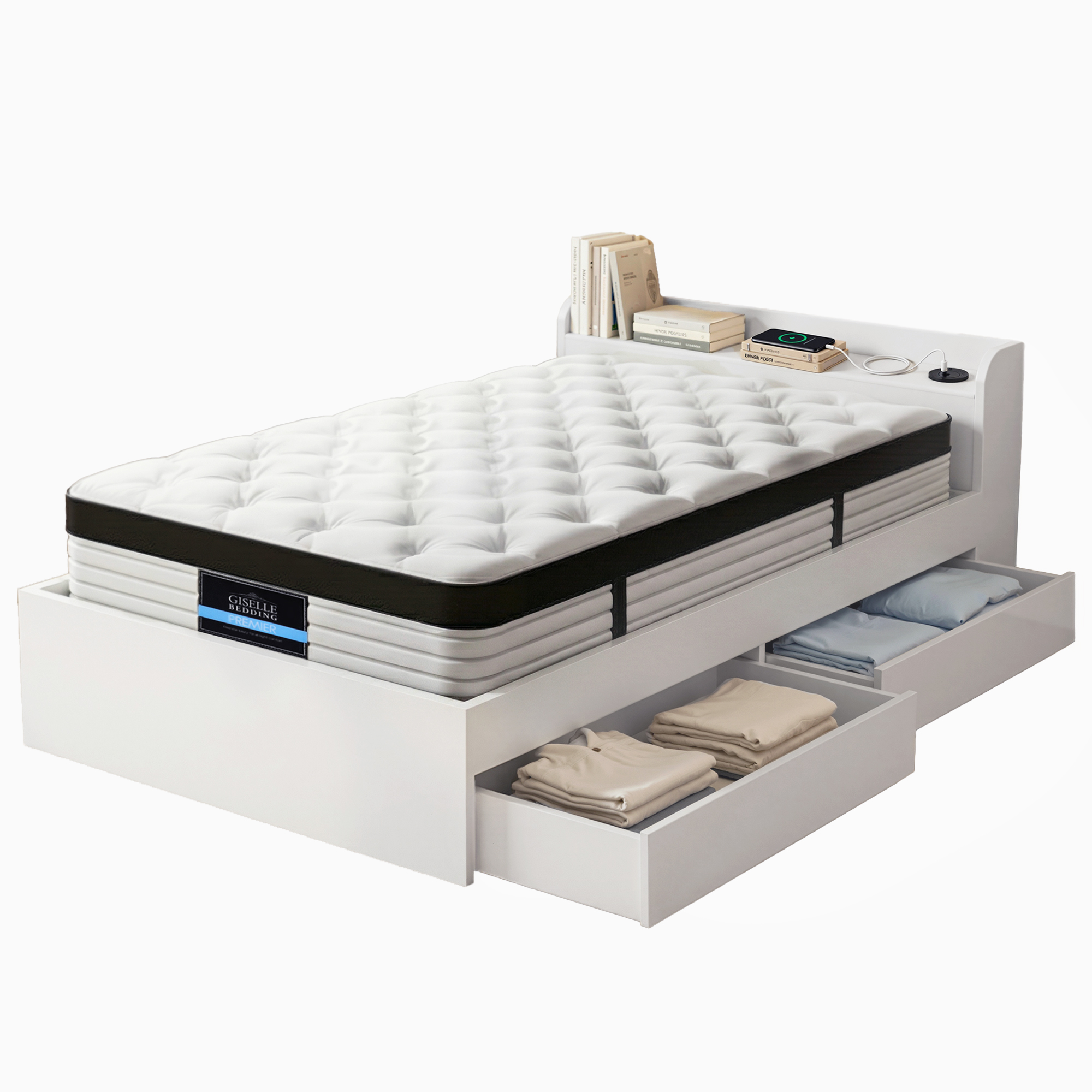 Giselle Single Mattress 5-zone Pocket Spring Mattresses with Artiss Wooden Storage Bed Frame Set - Image 2