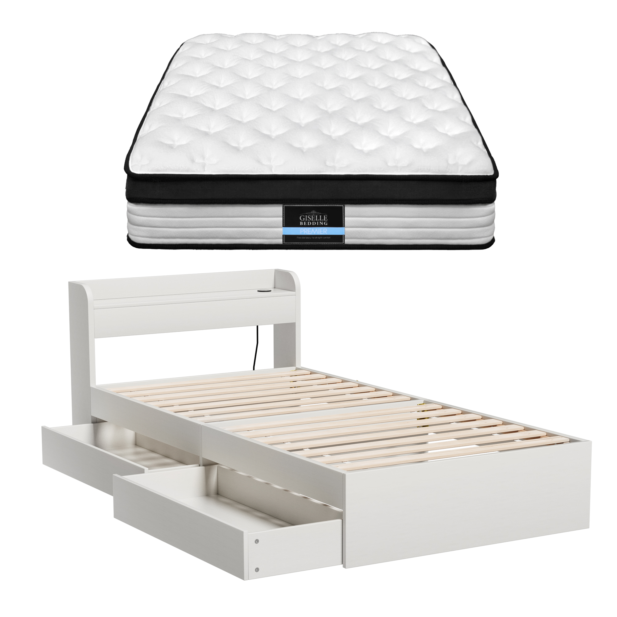 Giselle Single Mattress 5-zone Pocket Spring Mattresses with Artiss Wooden Storage Bed Frame Set - Image 4