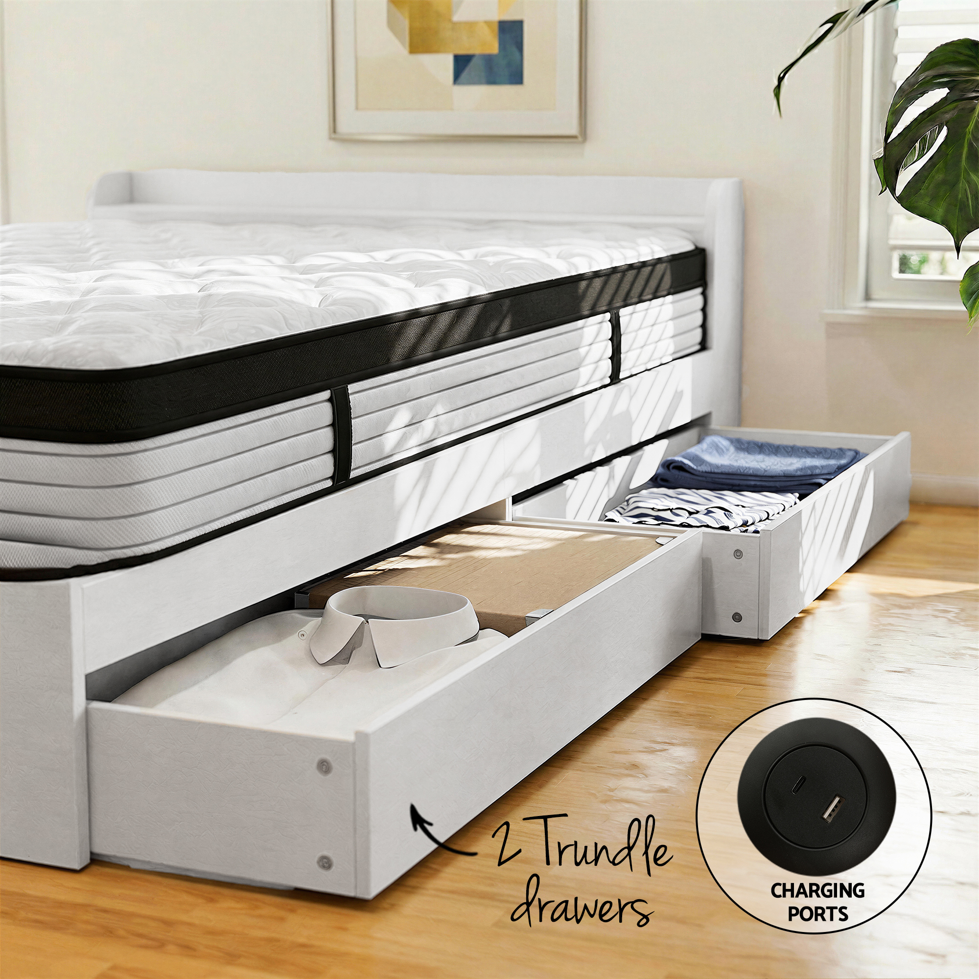 Giselle Single Mattress 5-zone Pocket Spring Mattresses with Artiss Wooden Storage Bed Frame Set - Image 8