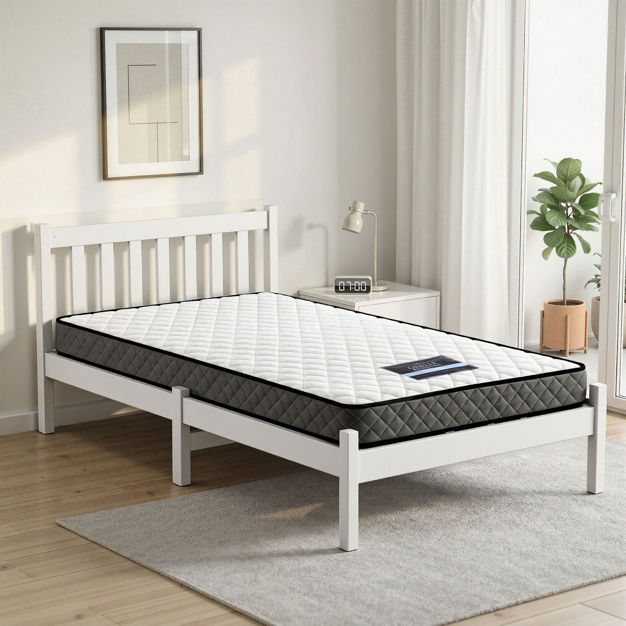 Giselle Single Mattress and Artiss Bed Frame Set White Solid Pine with 16cm Mattress - Image 1