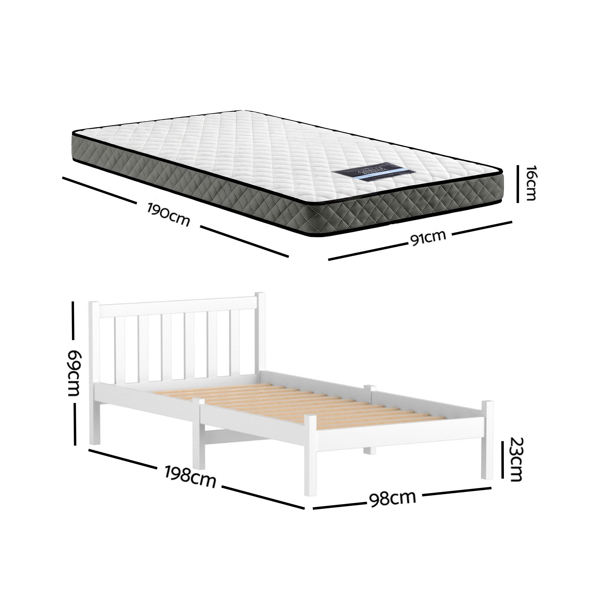 Giselle Single Mattress and Artiss Bed Frame Set White Solid Pine with 16cm Mattress - Image 3