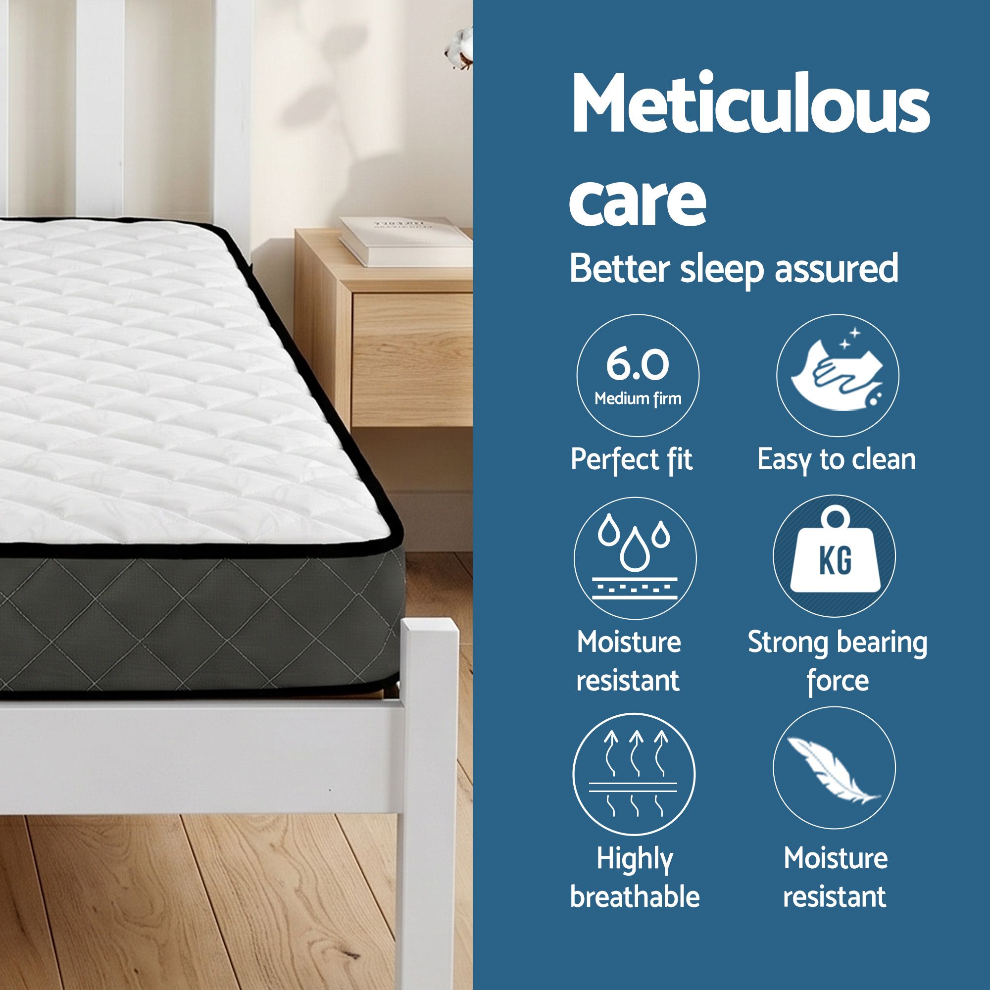 Giselle Single Mattress and Artiss Bed Frame Set White Solid Pine with 16cm Mattress - Image 5