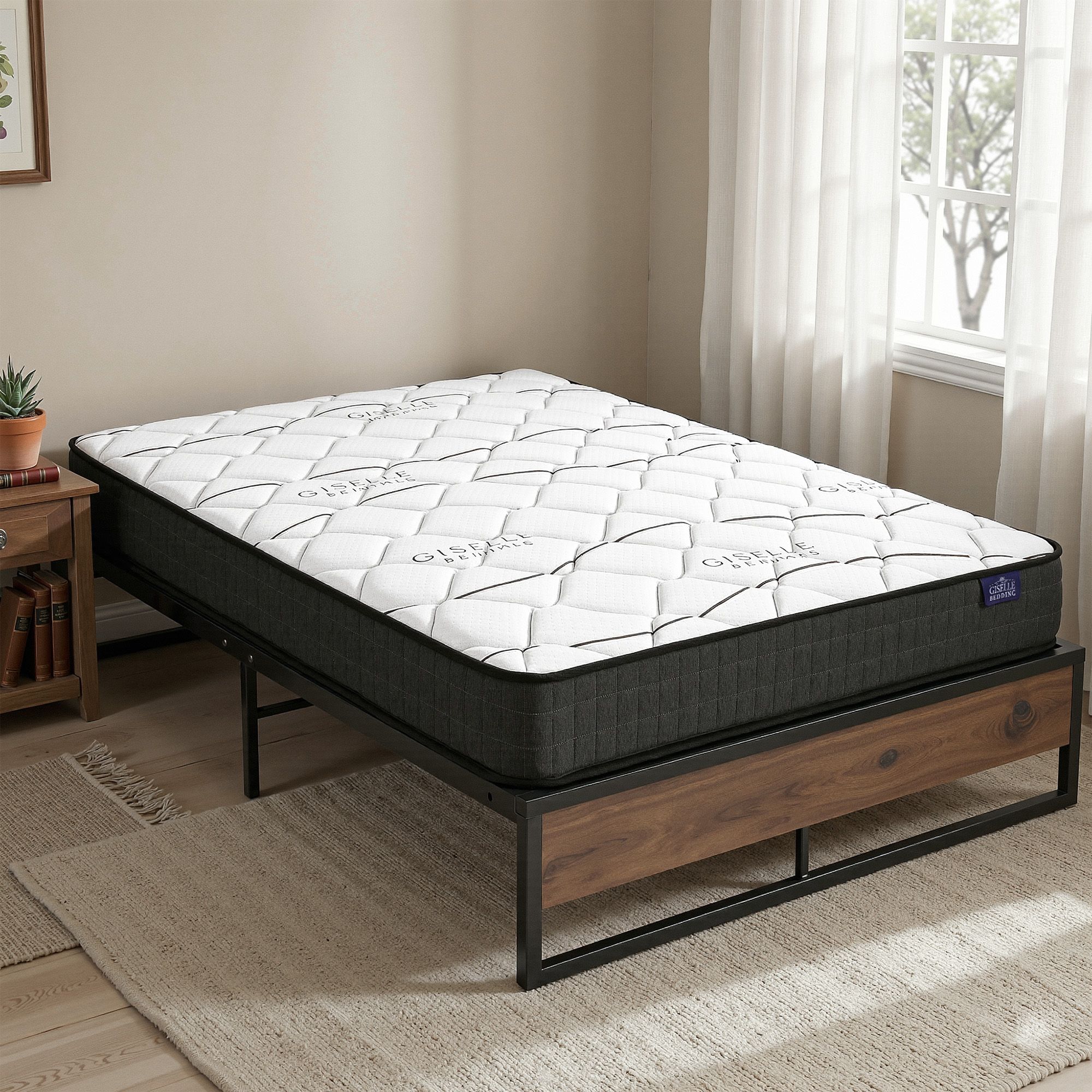Giselle Double Mattress 16cm and Artiss Metal Bed Frame Set for Guest Rooms Studios - Image 1