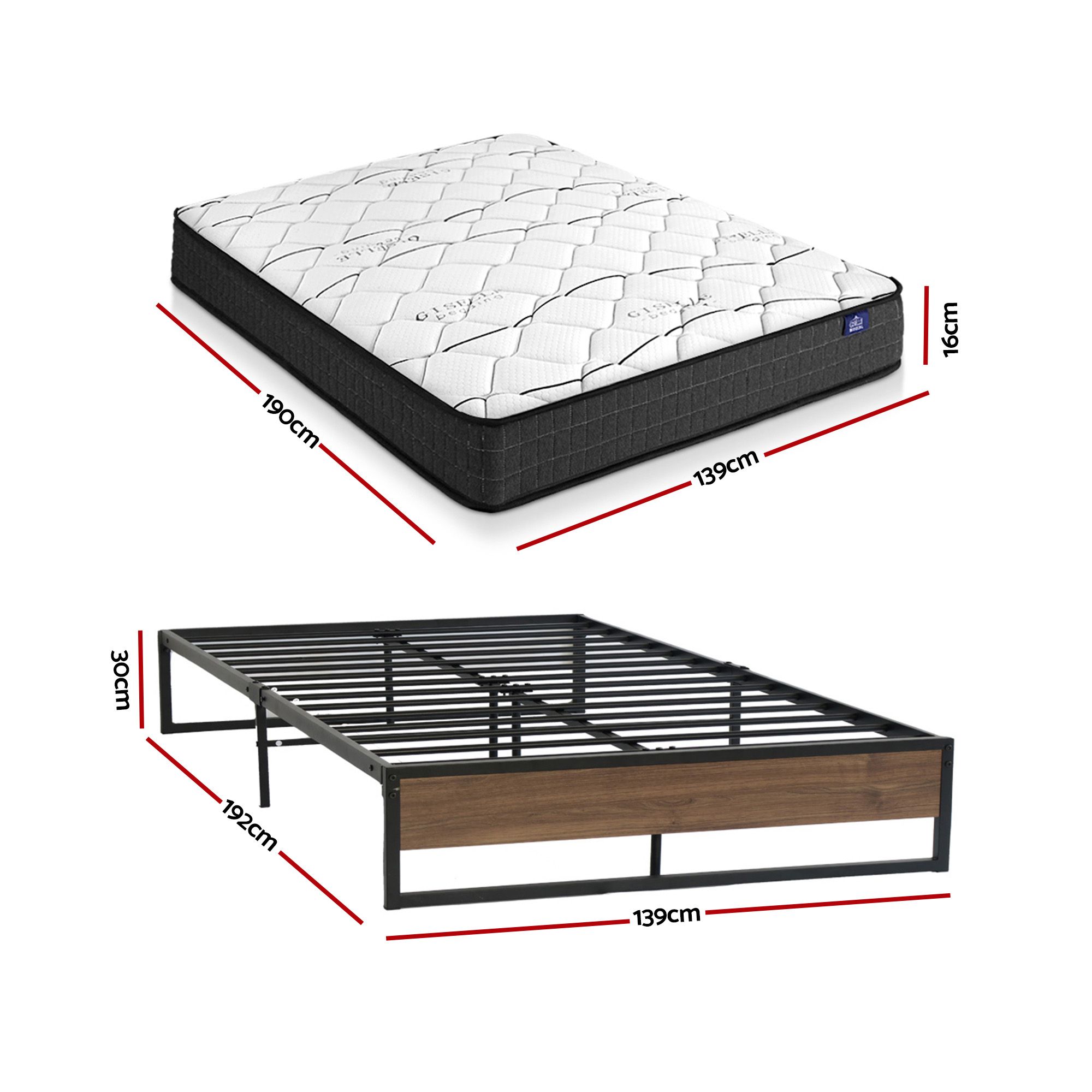 Giselle Double Mattress 16cm and Artiss Metal Bed Frame Set for Guest Rooms Studios - Image 3