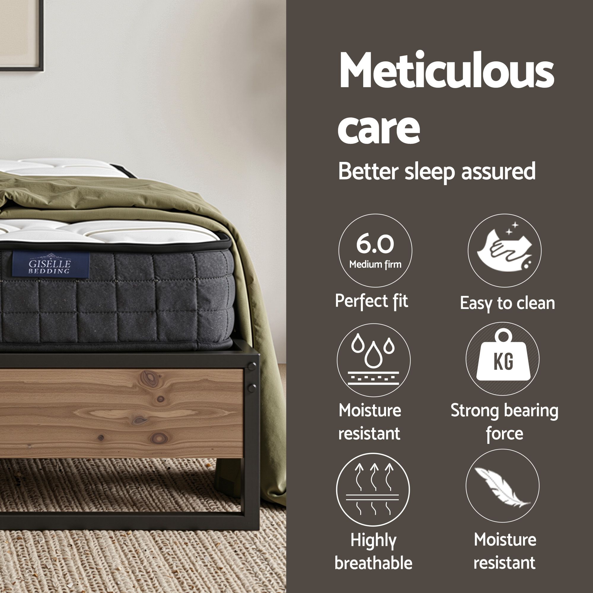 Giselle Double Mattress 16cm and Artiss Metal Bed Frame Set for Guest Rooms Studios - Image 5