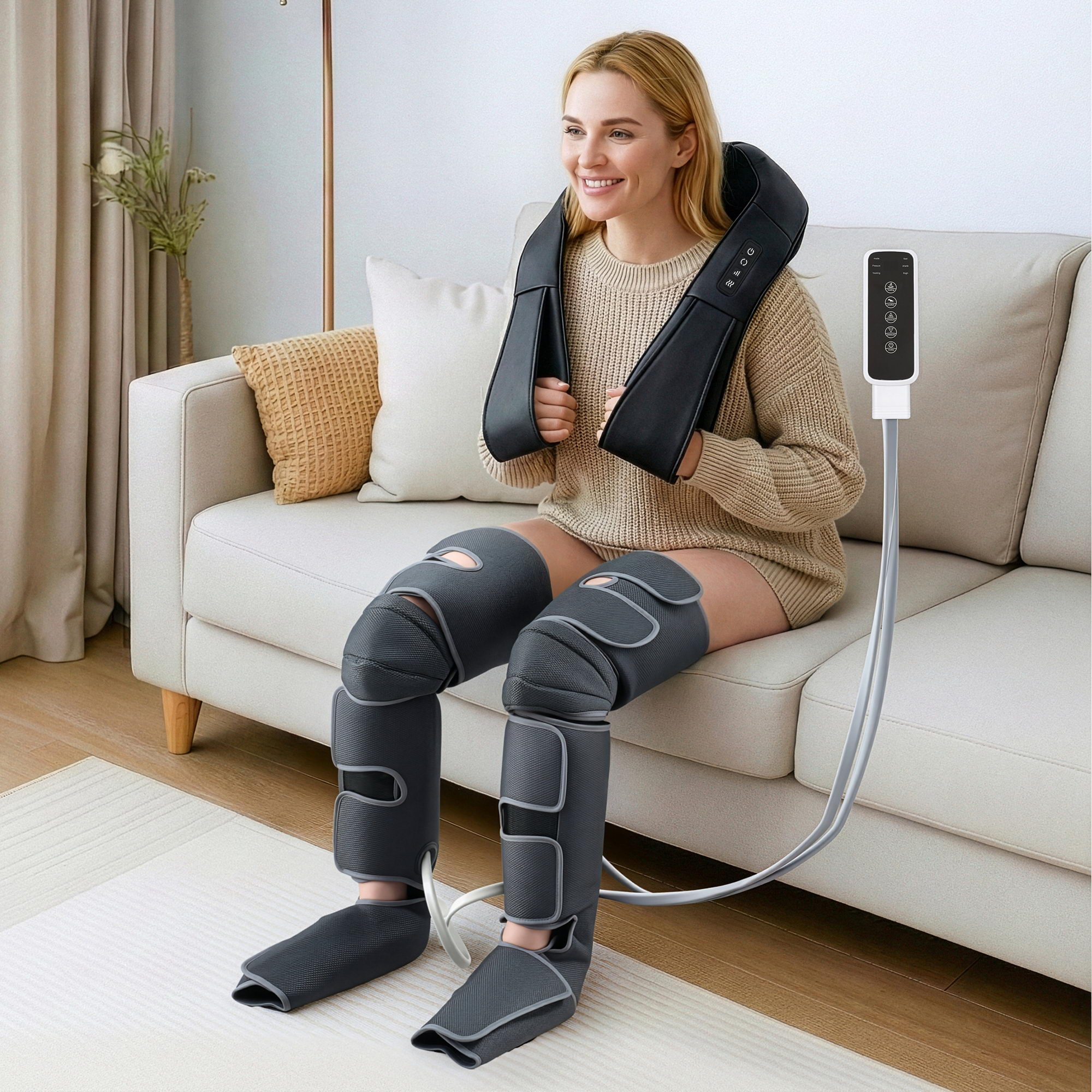 Livemor Electric Leg Foot Massager Air Wrap With Shiatsu Neck Massager Heating - Image 1